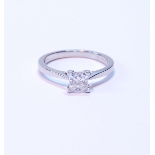 84 - Diamond solitaire ring with square modified-cut brilliant, in platinum, GLA report given as 0.76ct, ... 