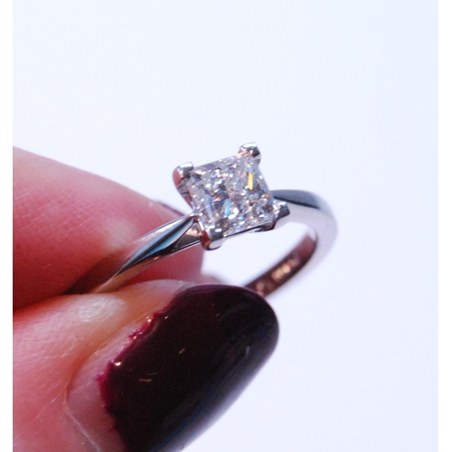 84 - Diamond solitaire ring with square modified-cut brilliant, in platinum, GLA report given as 0.76ct, ... 