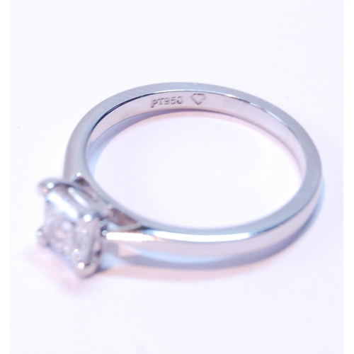 84 - Diamond solitaire ring with square modified-cut brilliant, in platinum, GLA report given as 0.76ct, ... 