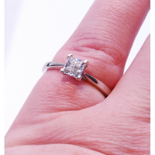 84 - Diamond solitaire ring with square modified-cut brilliant, in platinum, GLA report given as 0.76ct, ... 