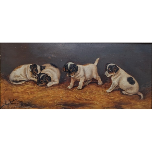 200 - Manner of GEORGE ARMFIELD (1808-1893) Puppies Oil on board, signed indistinctly 'K A Lear?' verso, 2... 