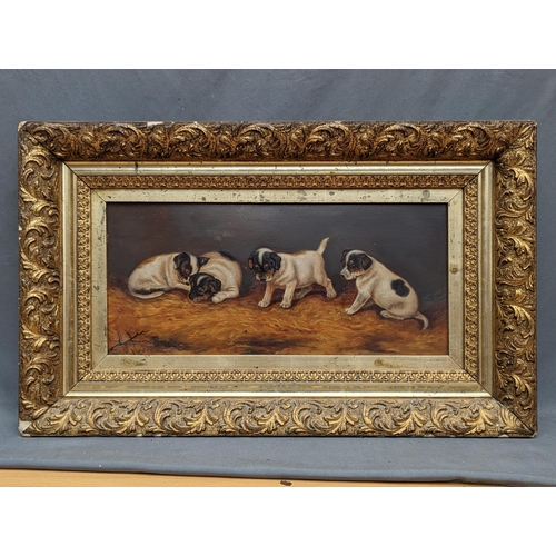 200 - Manner of GEORGE ARMFIELD (1808-1893) Puppies Oil on board, signed indistinctly 'K A Lear?' verso, 2... 