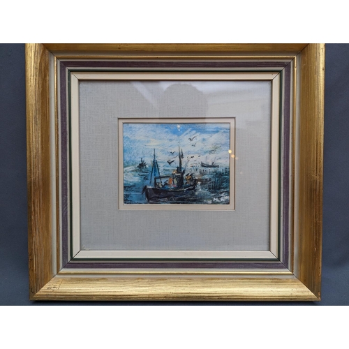 206 - HAMISH LAWRIE (Scottish 1919-1987) *ARR* Morning Trawlers Oil, signed with initials lower right, 10c... 