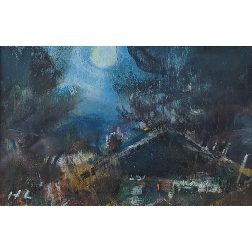 207 - HAMISH LAWRIE (Scottish 1919-1987) *ARR* Moonlight on Farm Steadings Oil, signed with initials lower... 