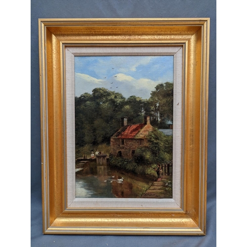 209 - ROBERT WALKER By the Millpond Oil on canvas, signed and dated 1882 lower right, 34cm x 23cm. Bourne ... 