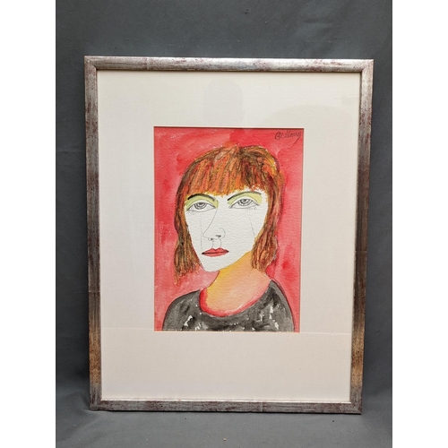 220 - Manner of JOHN BELLANY CBE RA HRSA LLD (1942-2013) *ARR* Bust length portrait of a female Watercolou... 