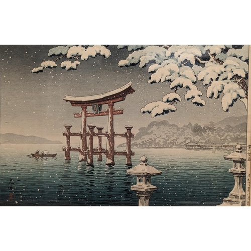 242 - TSUCHIYA KOITSU (Japanese 1870-1949) Miyajima winter scene Coloured woodblock print, 24cm x 37cm. La... 