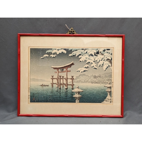 242 - TSUCHIYA KOITSU (Japanese 1870-1949) Miyajima winter scene Coloured woodblock print, 24cm x 37cm. La... 