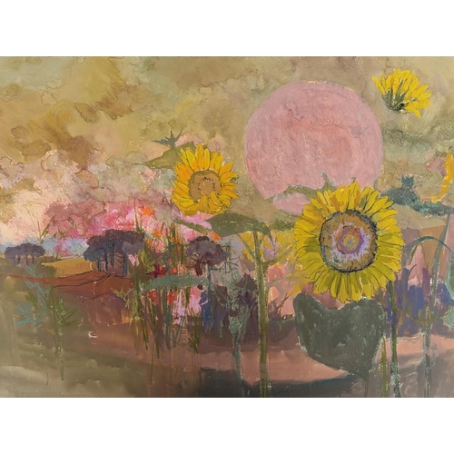 249 - IRENE M HALLIDAY (Scottish b1931) *ARR* Sunflowers Mixed media on paper, unsigned, 54cm x 73cm,... 