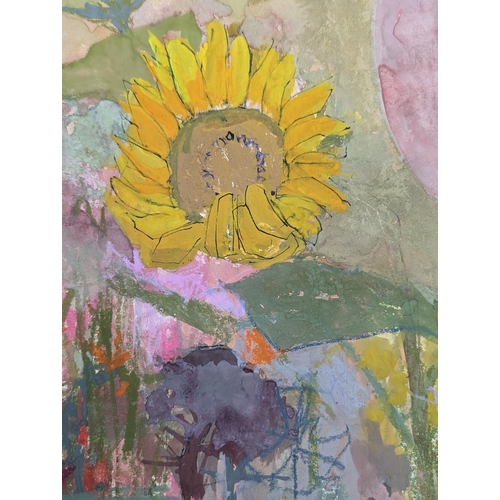 249 - IRENE M HALLIDAY (Scottish b1931) *ARR* Sunflowers Mixed media on paper, unsigned, 54cm x 73cm,... 