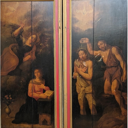 256 - ITALIAN/FLEMISH SCHOOL Saint Peter, Saint Paul, angel and girl and Jesus with scallop shell Two doub... 