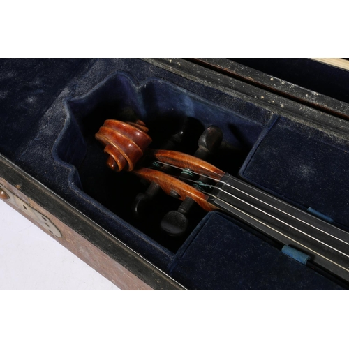 362 - Antique violin having two-piece back, bears the label 'W Lenk, Frankfurt 1878, No19', in fitted case... 