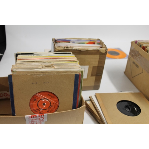 364 - Three boxes of singles to include Budgie I Turned to Stone on orange disc, The Herd, Fleetwood Mac A... 