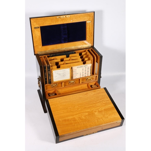 263 - Victorian coromandel stationery box, the hinged top and fall front enclosing a fitted maple interior... 