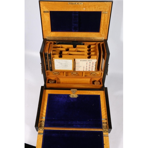 263 - Victorian coromandel stationery box, the hinged top and fall front enclosing a fitted maple interior... 