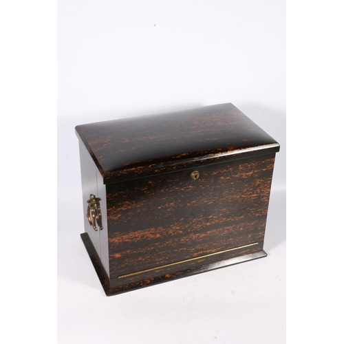 263 - Victorian coromandel stationery box, the hinged top and fall front enclosing a fitted maple interior... 