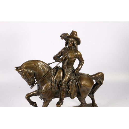 268 - After EDOUARD DROUTT (1859-1945) French cast bronze figure group, modelled as a musketeer on horseba... 