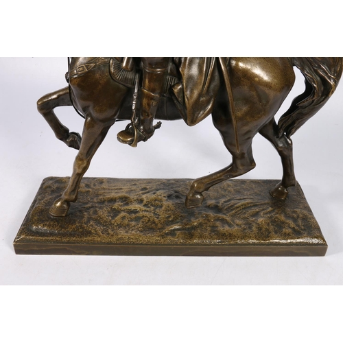 268 - After EDOUARD DROUTT (1859-1945) French cast bronze figure group, modelled as a musketeer on horseba... 