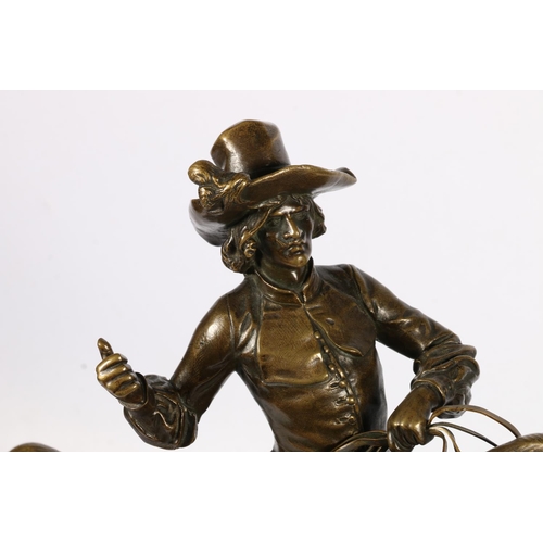 269 - After EDOUARD DROUTT (1859-1945) French cast bronze figure group, modelled as a musketeer on horseba... 