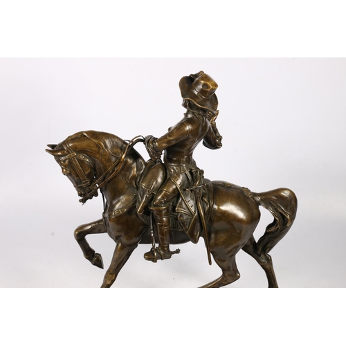 269 - After EDOUARD DROUTT (1859-1945) French cast bronze figure group, modelled as a musketeer on horseba... 