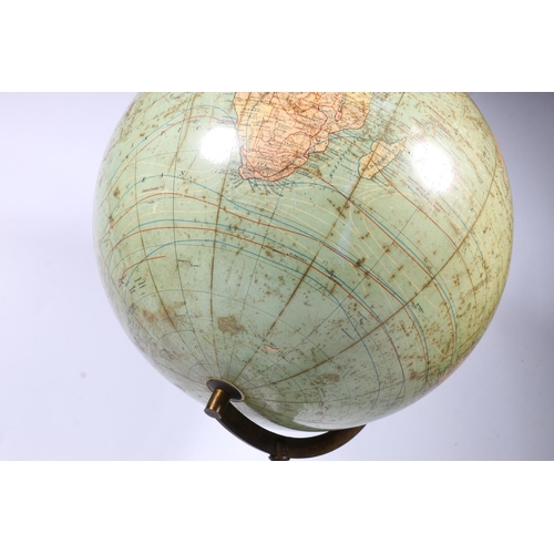 271 - W and A K Johnston of Edinburgh New Century 12 inch terrestrial globe raised on cast iron tripod bas... 