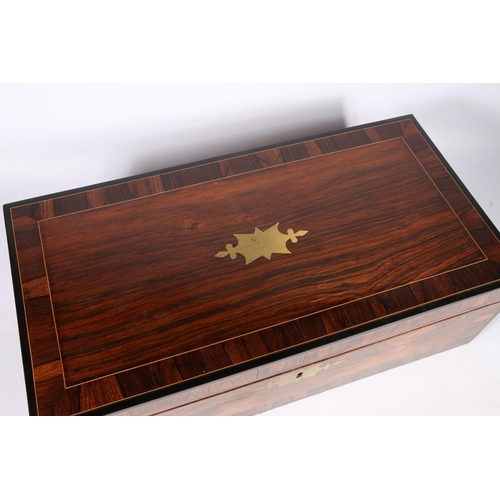 273 - 19th century cross banded rosewood writing slope with ebony edge and brass inlay, fitted interior, 5... 