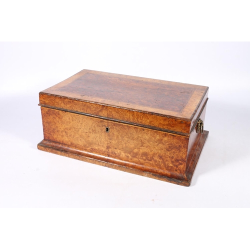 274 - 19th century burr walnut work box, the crossbanded top opening to reveal a fitted interior with lift... 