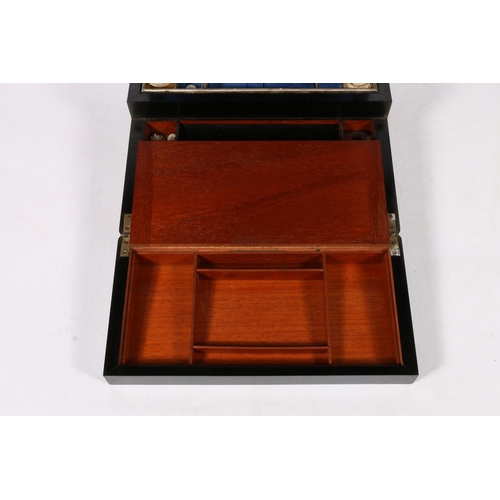 277 - 19th century coromandel combination writing slope work box, the plain top inset with mother-of-pearl... 