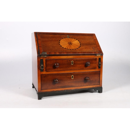 278 - 19th century apprentice piece in the form of a Georgian mahogany two-drawer bureau with inset marque... 