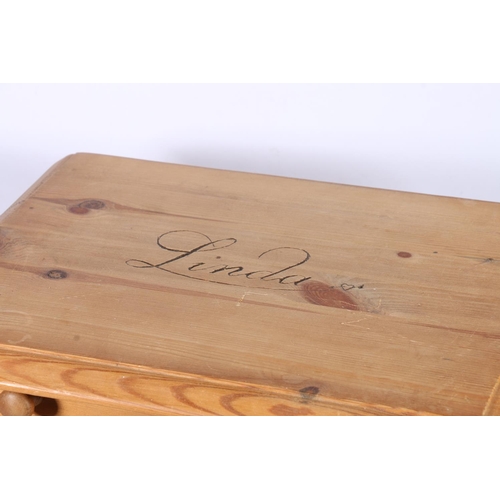 282 - 20th century pine nine-drawer specimen chest raised on plinth base with block feet, 38cm wide.