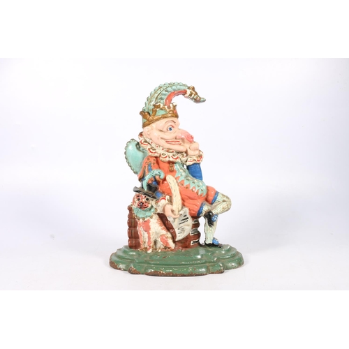 293 - Painted cast iron doorstop in the form of Punch, 30cm tall.