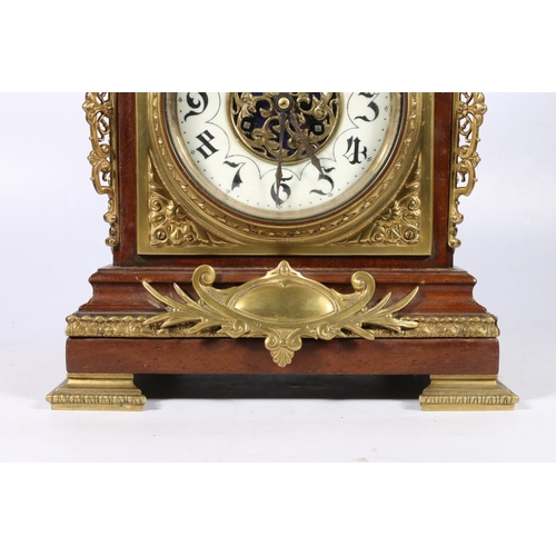296 - Franco/German mahogany and brass cased mantel clock, the movement by Japy Freres of Paris striking o... 