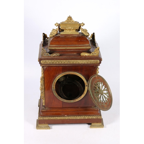 296 - Franco/German mahogany and brass cased mantel clock, the movement by Japy Freres of Paris striking o... 