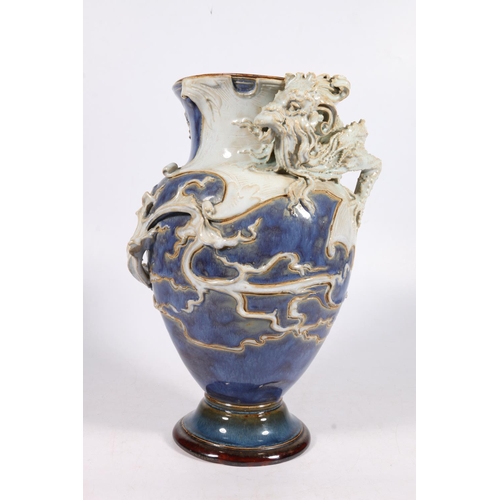 298 - Mark V Marshall for Royal Doulton, a stoneware baluster vase in the Chinese style with relief dragon... 