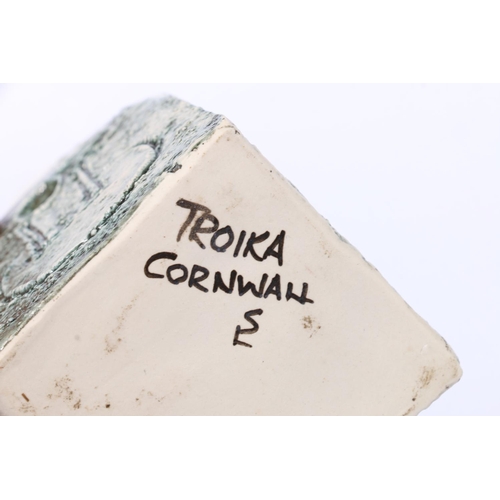 303 - Troika of Cornwall, a studio pottery chimney vase with textured geometric decoration, signed to the ... 