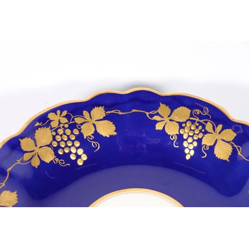 310 - George Jones Crescent China nine-piece dessert set, the cobalt blue ground decorated with gilt fruit... 