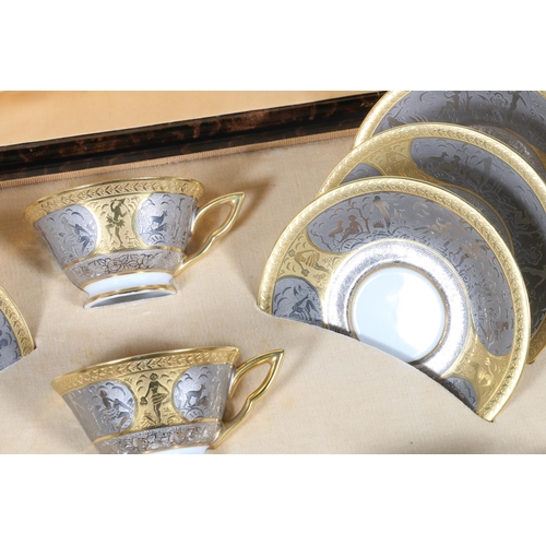 315 - Schlaggenwald of Czechslovakian a cased set of six tea cups and saucers decorated with gilt Art Deco... 