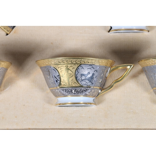 315 - Schlaggenwald of Czechslovakian a cased set of six tea cups and saucers decorated with gilt Art Deco... 