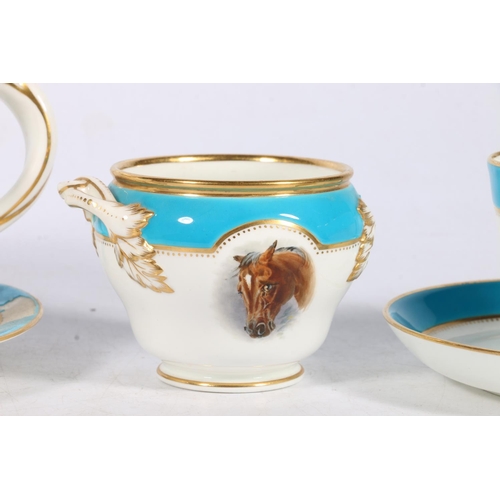 316 - John Mortlock Mintons blue and white porcelain teapot decorated with hand painted vignette of a dog,... 