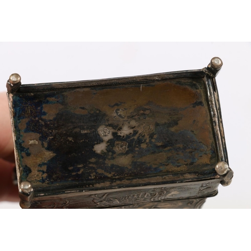 63 - Antique Dutch silver tea caddy of rectangular form, the finial in the form of a ram, the body decora... 