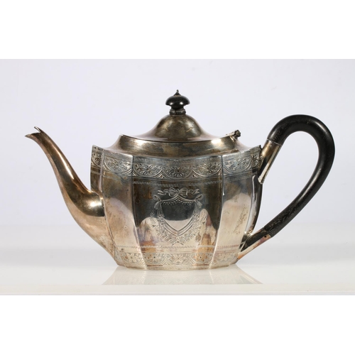 65 - Victorian silver teapot of boat shape with Adam design influences by Martin, Hall & Co (Richard ... 