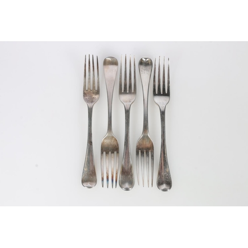 66 - Set of three silver old English pattern table forks by William Eley I & William Fearn, London, 1... 