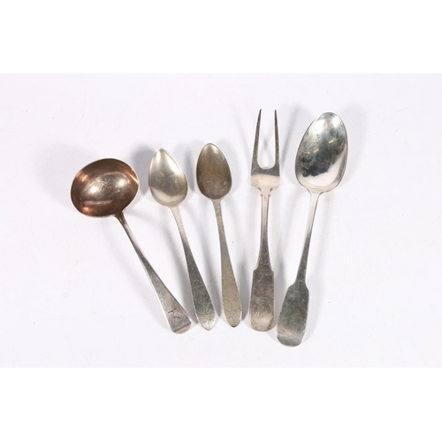 69 - Pair of George II silver bright star cut dessert spoons by Samuel Neville, Dublin, 1818, George III ... 