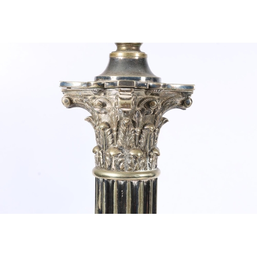 73 - Two silver plated Corinthian column electric table lamps, 55cm and 52cm tall. (2)