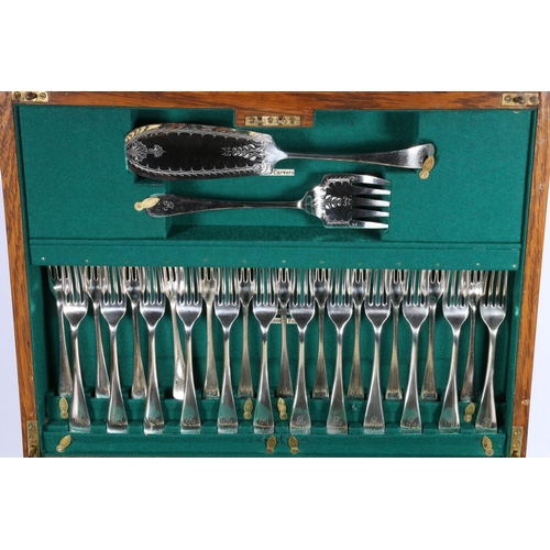 74 - Mappin and Webb silver plated suite of oar pattern flatware including fish servers, carving set, sou... 