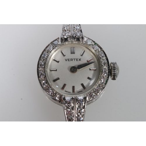 Ladies 9ct white gold Vertex wristwatch the bezel set with small