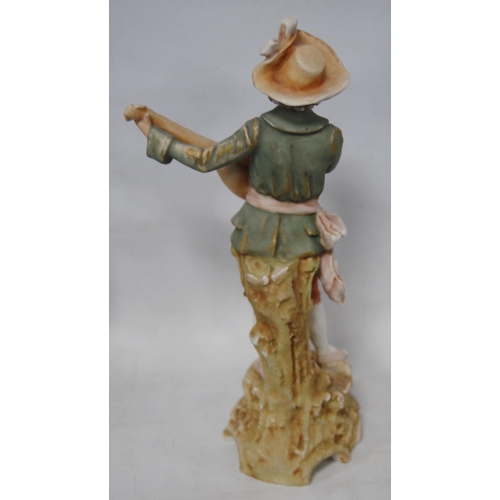 237 - Pair of Royal Dux figures modelled as a young gentleman in 18th century-style garb playing a lute, o... 