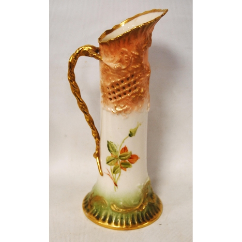 240 - Pair of Nautilus Porcelain jugs (Possil Pottery, Glasgow) decorated with pierced panels and roses on... 