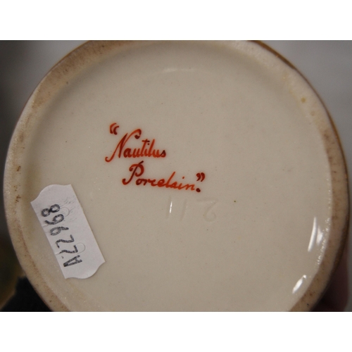 240 - Pair of Nautilus Porcelain jugs (Possil Pottery, Glasgow) decorated with pierced panels and roses on... 