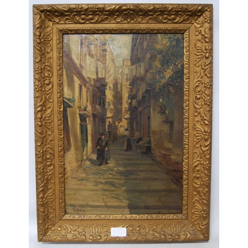 351 - R Pasini (Italian, 20th Century)Italian street sceneSigned, oil on canvas, 44.5cm x 29cm.... 